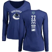 Daniel Sedin Women's Vancouver Canucks Backer V-Neck Long-Sleeve T-Shirt - Royal