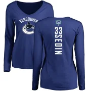 Henrik Sedin Women's Vancouver Canucks Backer V-Neck Long-Sleeve T-Shirt - Royal